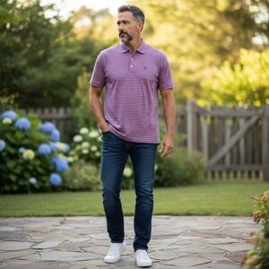 Turtleson Mens Tour Performance Striped Golf Polo Shirt Red Blue XL Short Sleeve